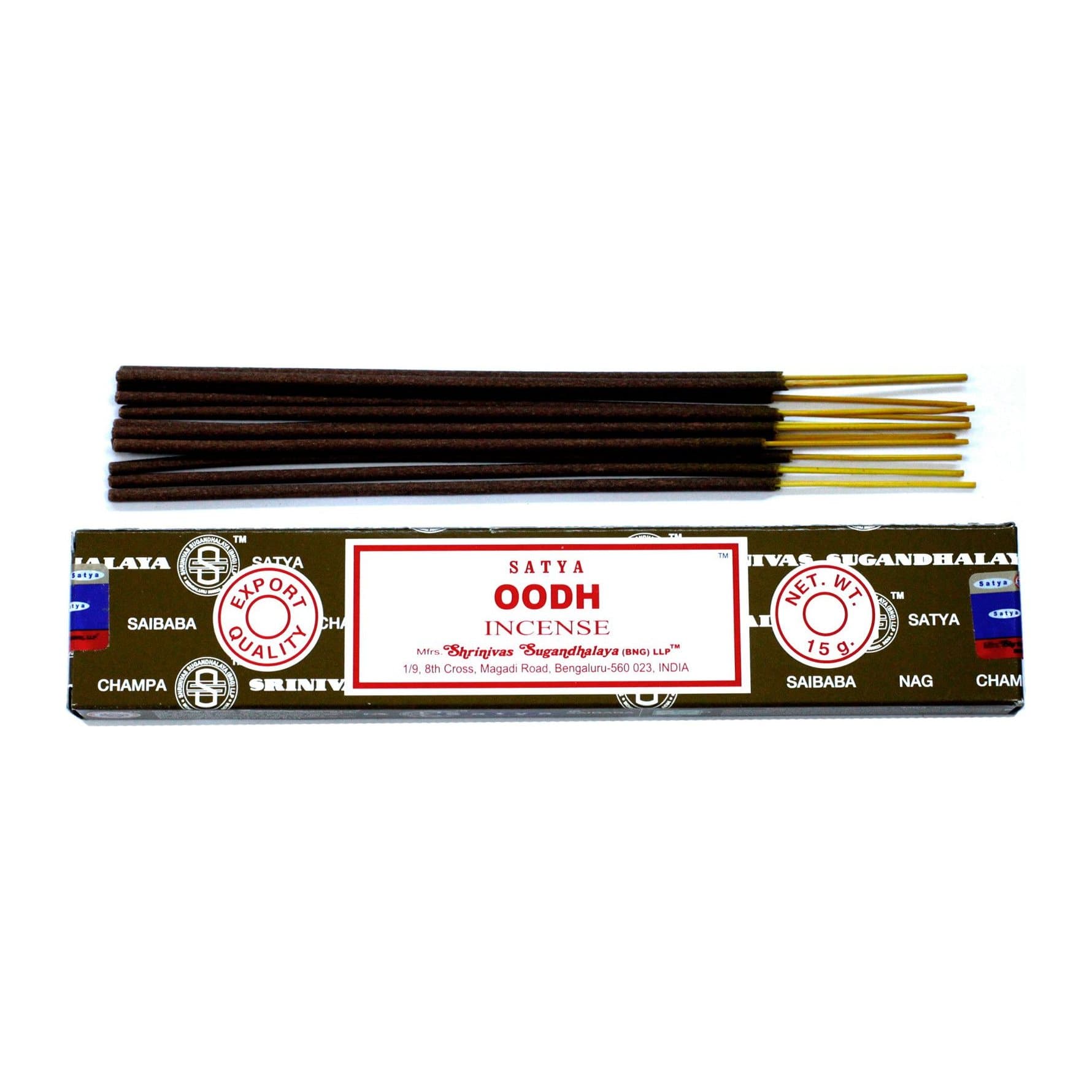 Satya Oodh incense sticks in a pack.