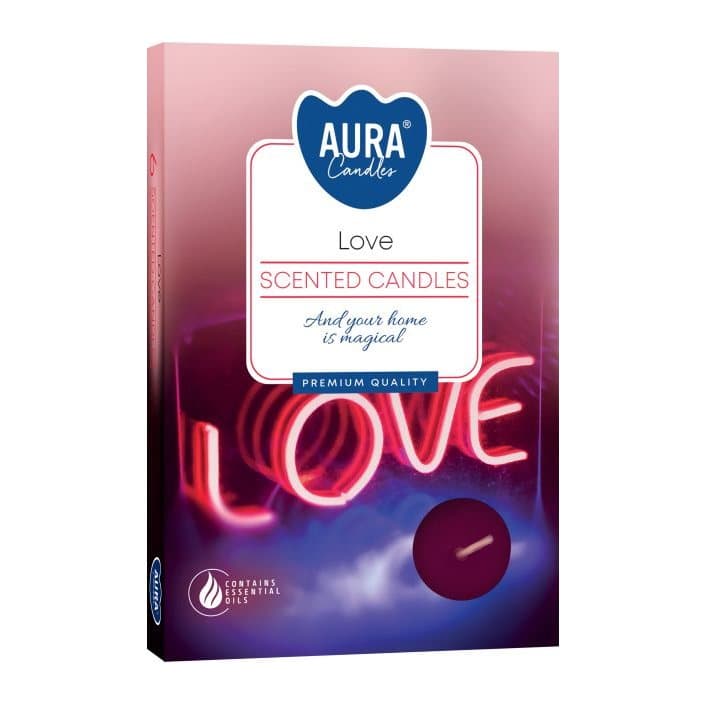 Scented love tealight candles in a pack of three