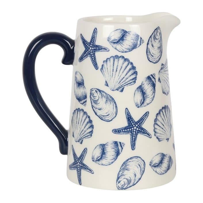 Ceramic flower jug with blue seashells