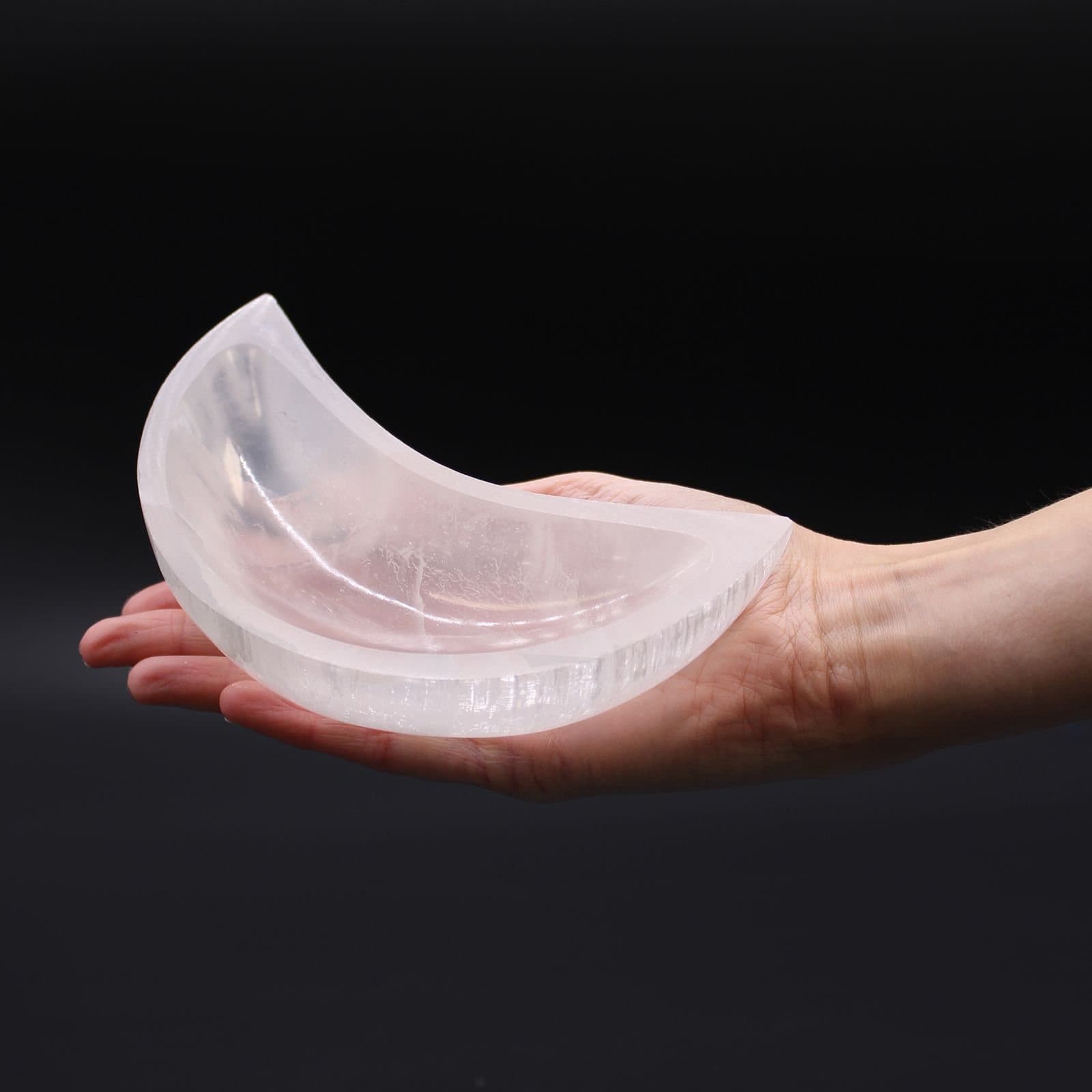 Selenite moon bowl in 15cm and 10cm sizes