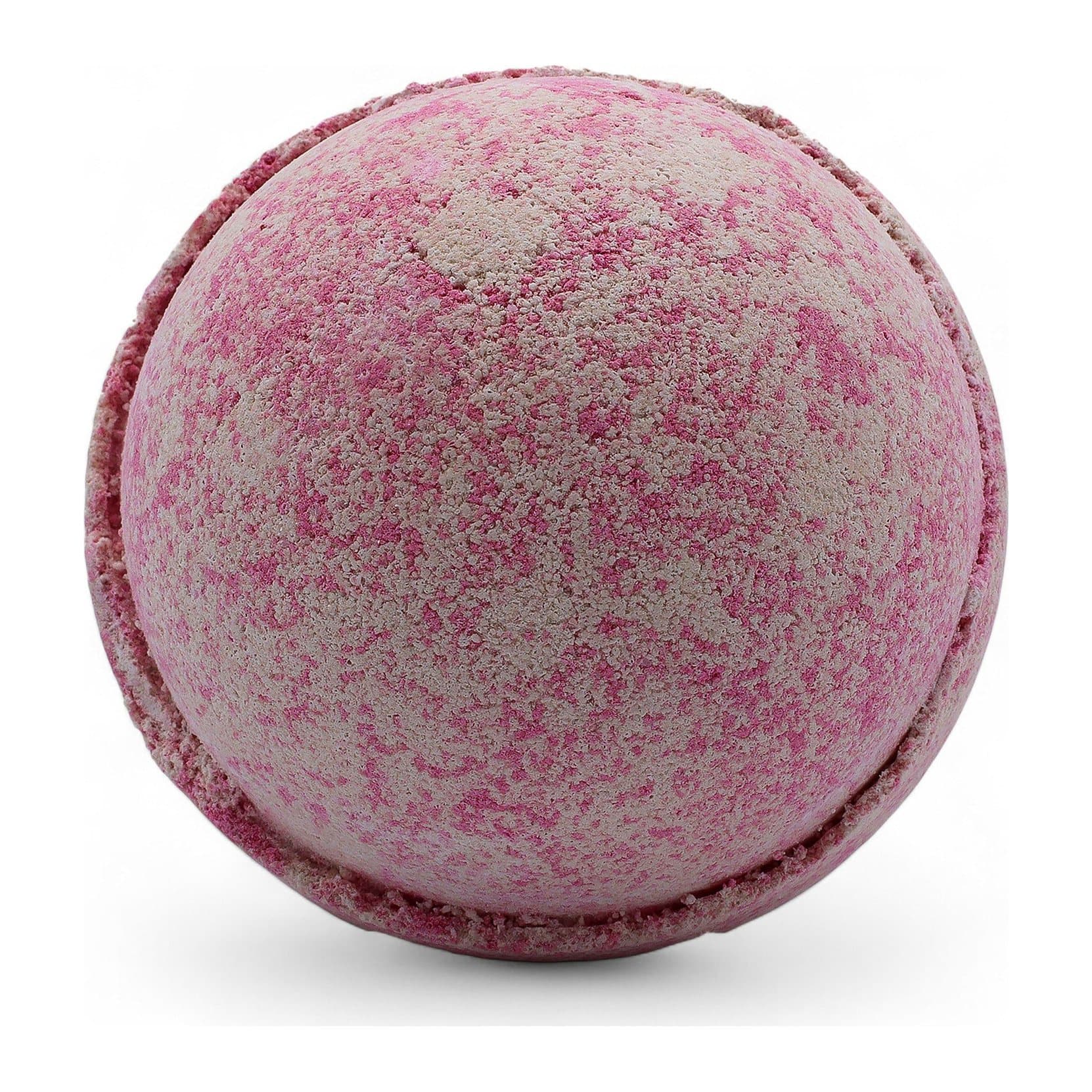 Three pink and soft neutral bath bombs with a rounded shape