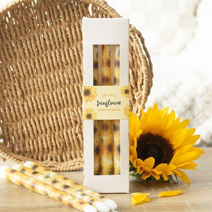 Set of three sunflower taper candles