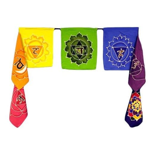 Seven colourful chakra batik flags in rayon