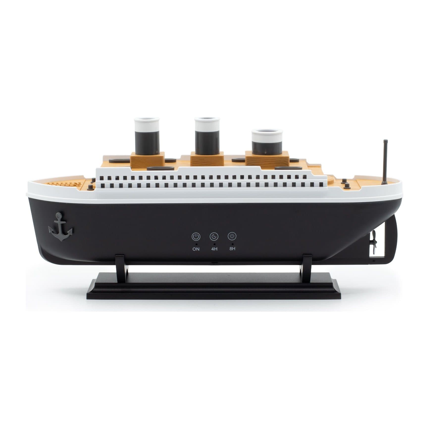 Ship-shaped diffuser with mist from its chimneys