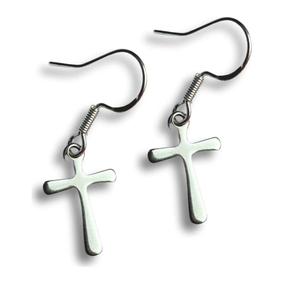 Silver plated cross drop earrings with silver plated drop hooks