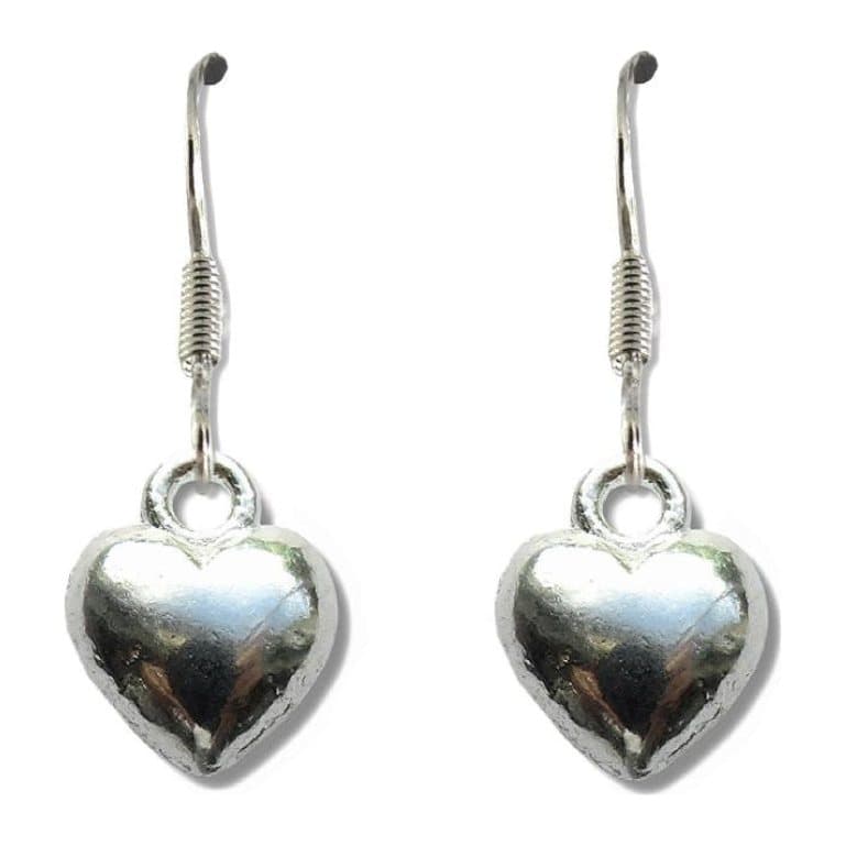Silver heart charm drop earrings for women