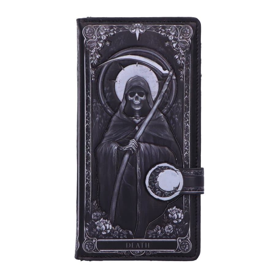 Embossed gothic purse with Grim Reaper artwork and dark tarot motifs