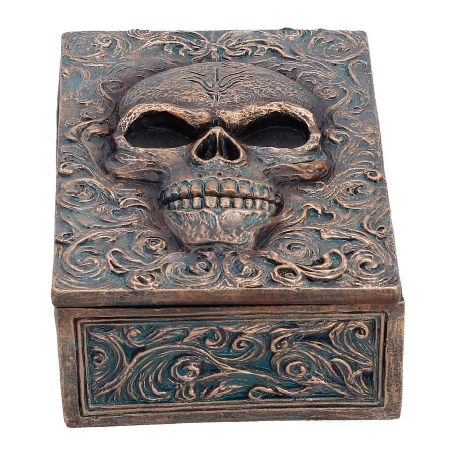 Skull Treasured Remains trinket box with a detailed skull lid and swirl patterns