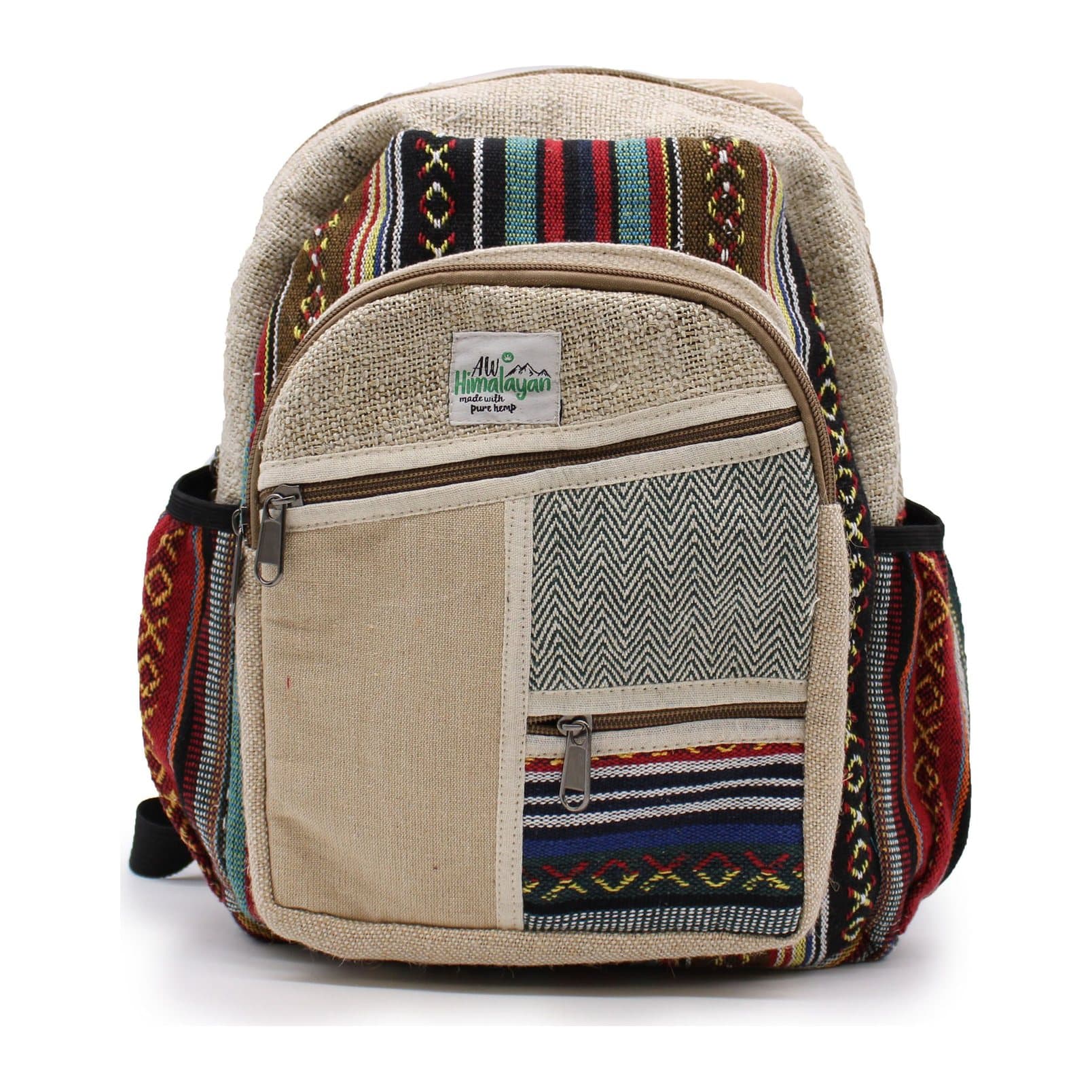 Small hemp and cotton backpack in the Zig Zag Zips style