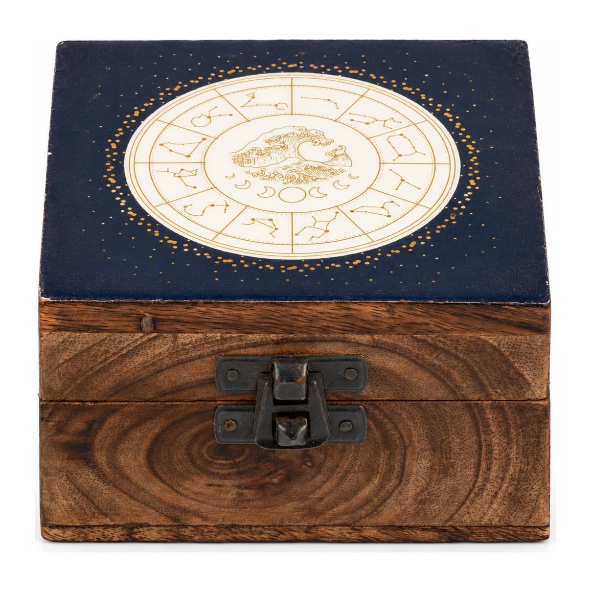 Small wooden box with Aquarius zodiac enamelled decoration