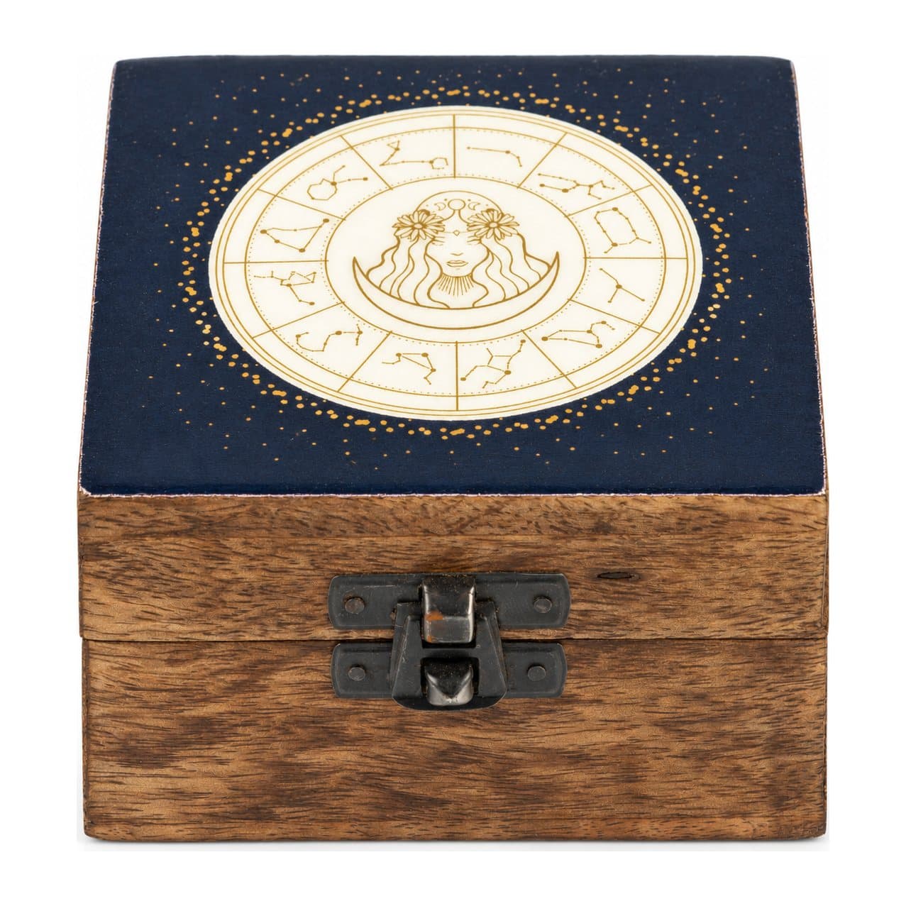 Small wooden box with an enamelled Virgo zodiac design
