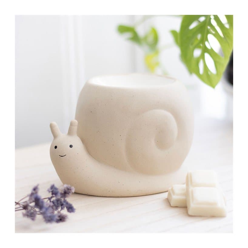 Neutral stone coloured ceramic snail oil burner