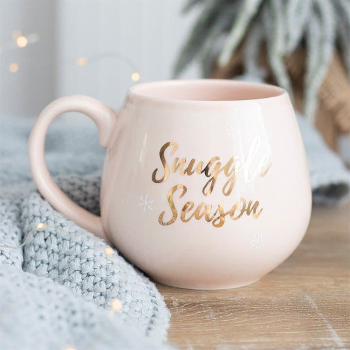 Pink Snuggle Season ceramic mug with rose gold detailing