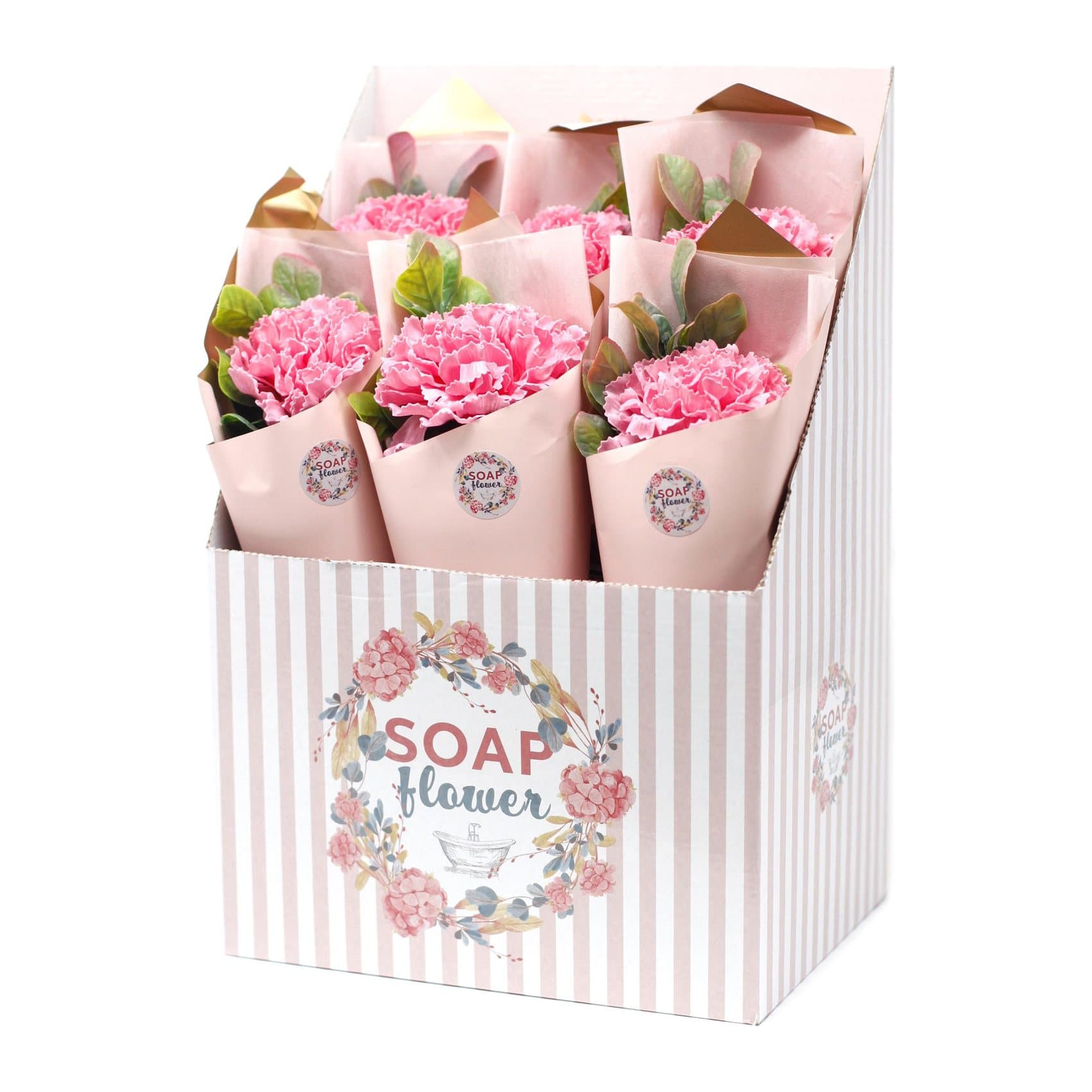 Bouquet of soap carnations arranged in a gift wrap