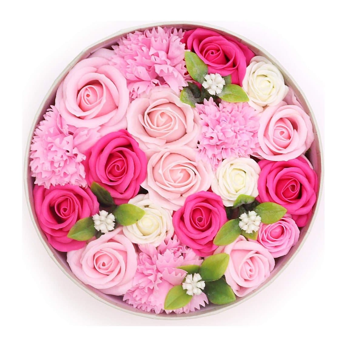 Round gift box of soap roses