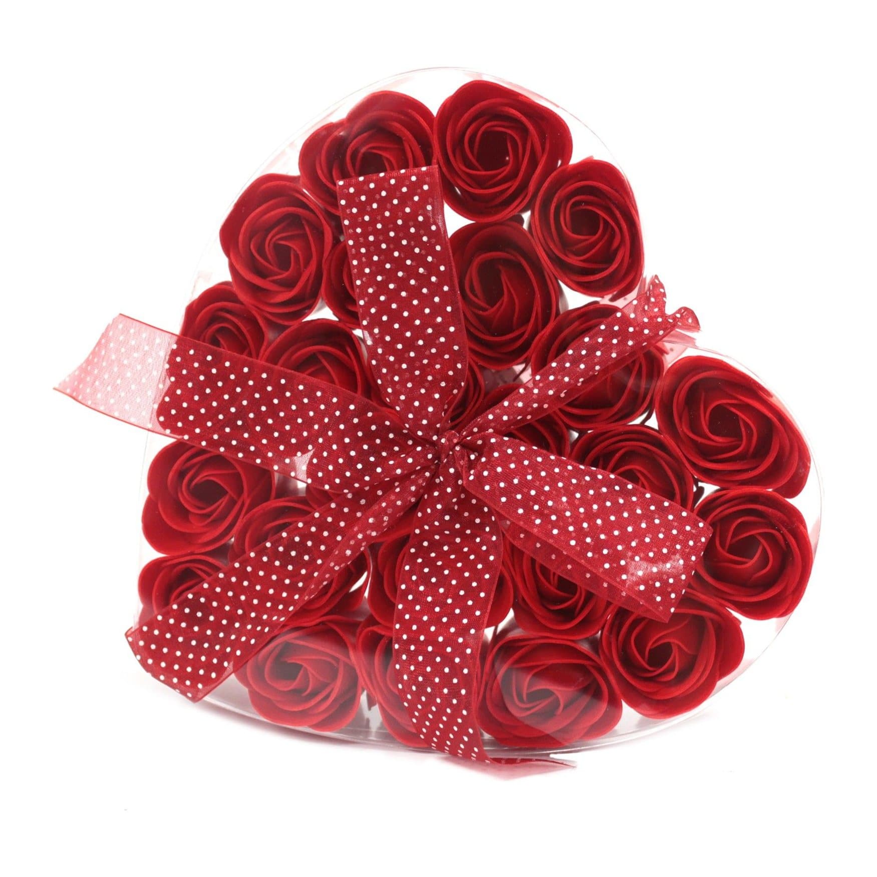 Heart-shaped box of red soap roses