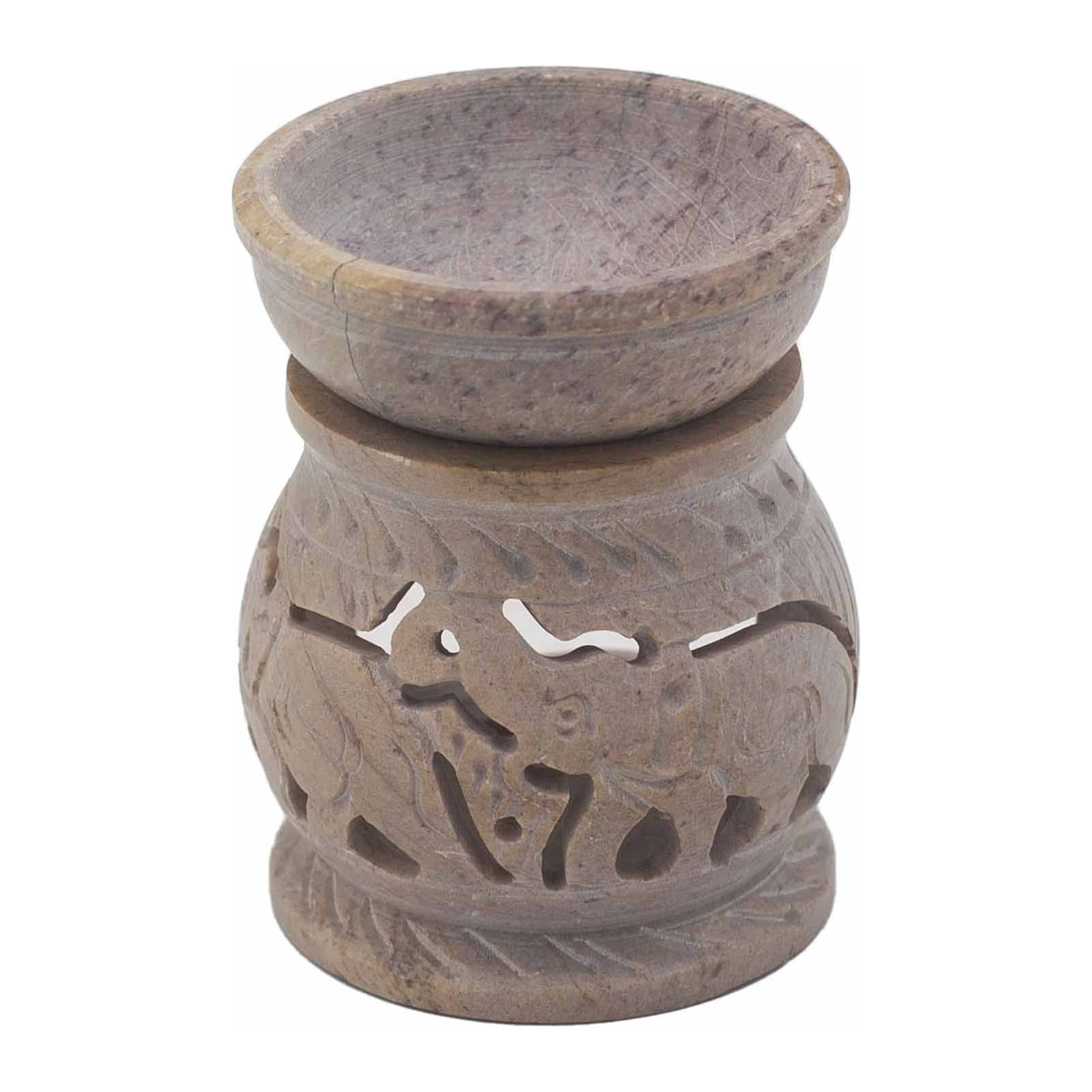 Carved soapstone elephant oil burner