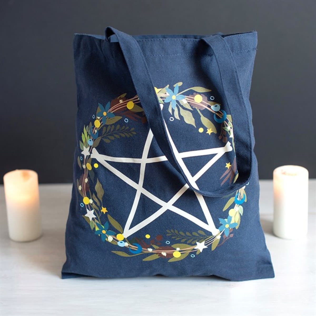 Solstice Wreath pentagram tote bag