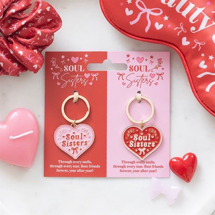 Pink and red Soul Sisters heart keyrings