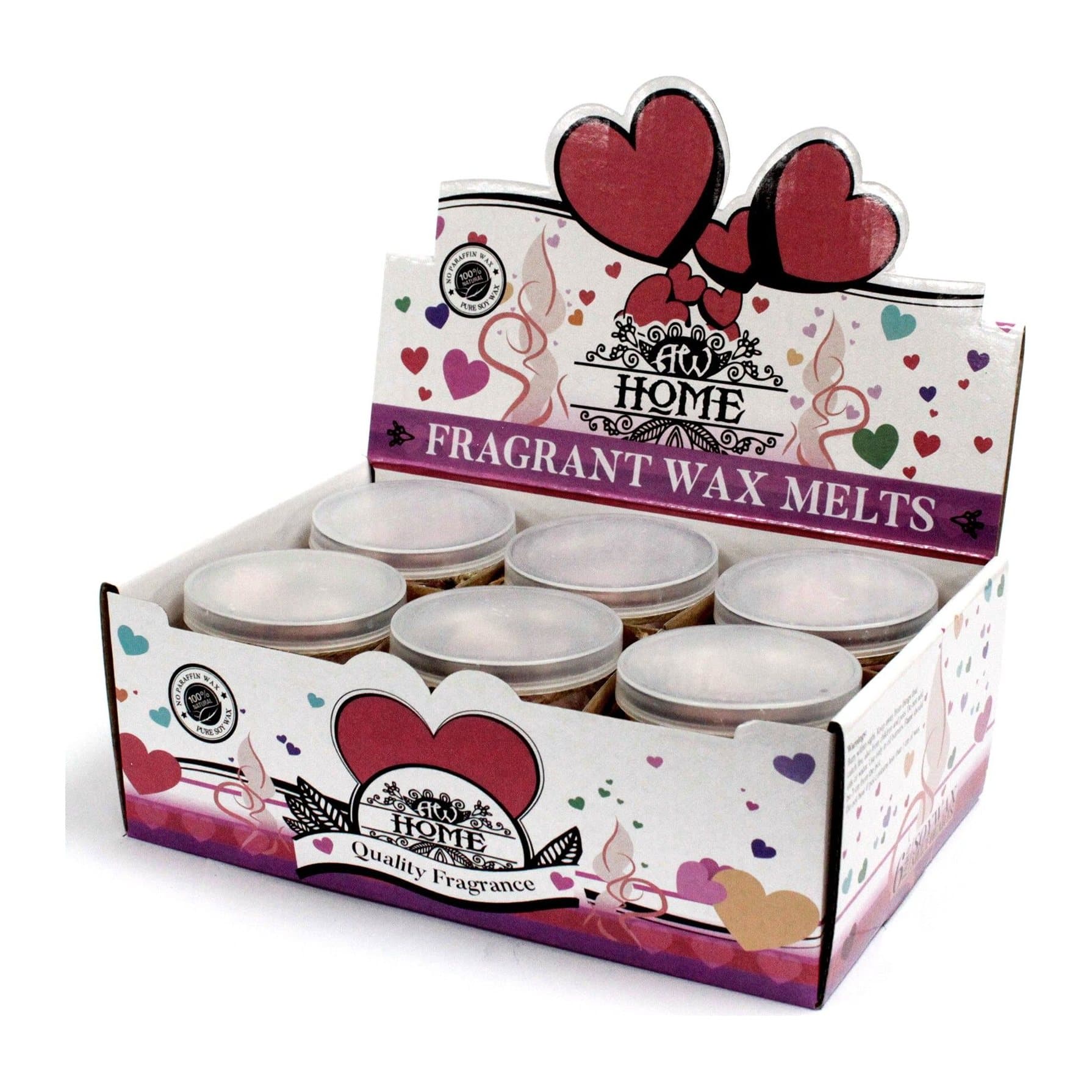 Glass jar of heart-shaped soy wax melts