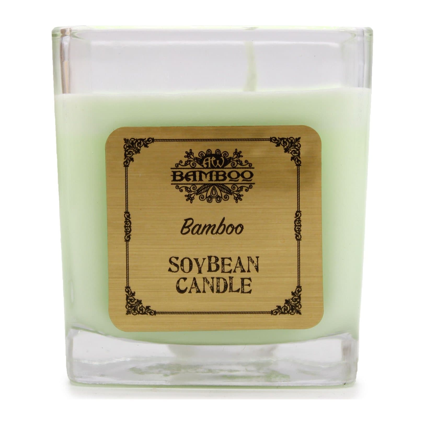 Bamboo soy wax candle in a chunky recycled glass jar