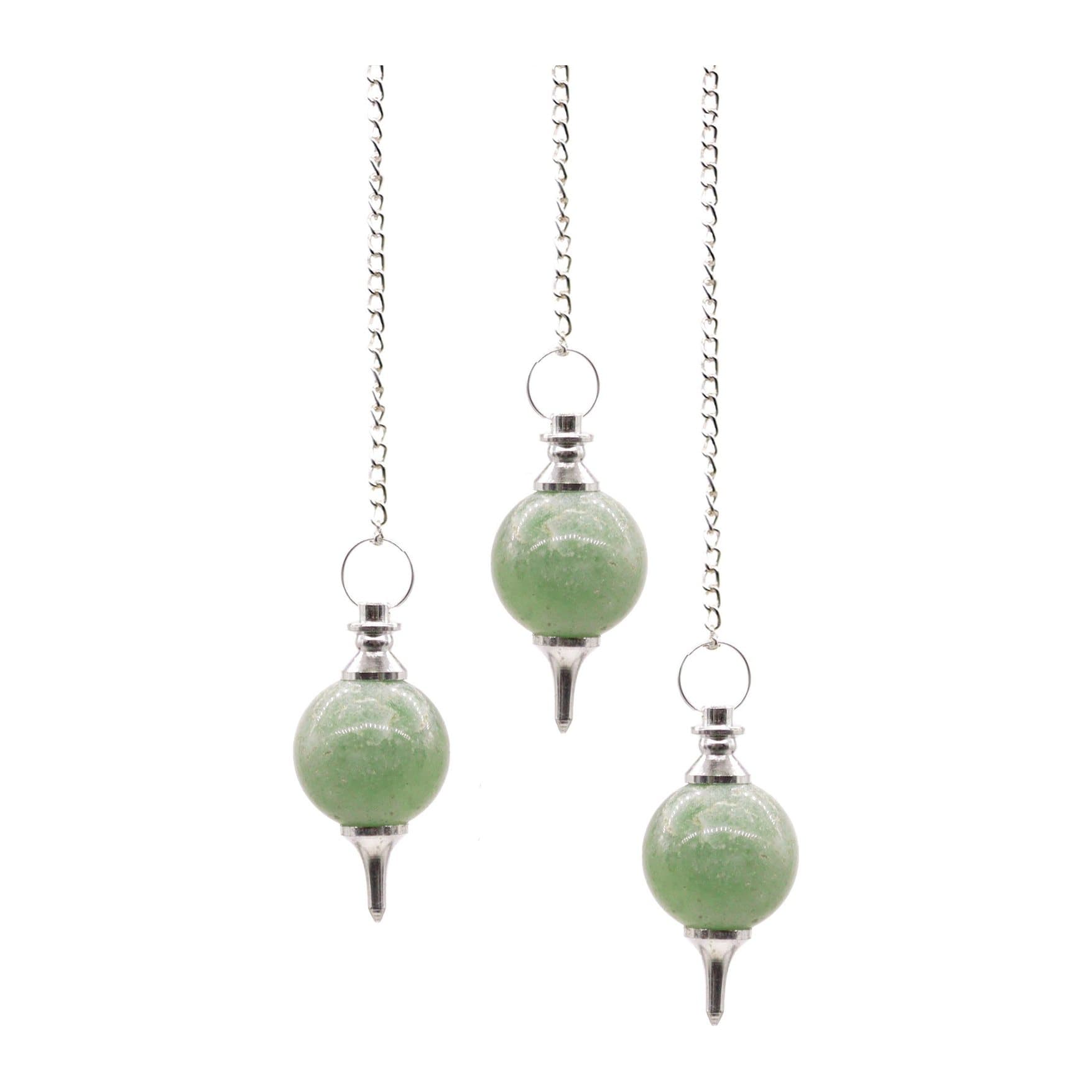 Green aventurine sphere pendulum on a silver plated chain
