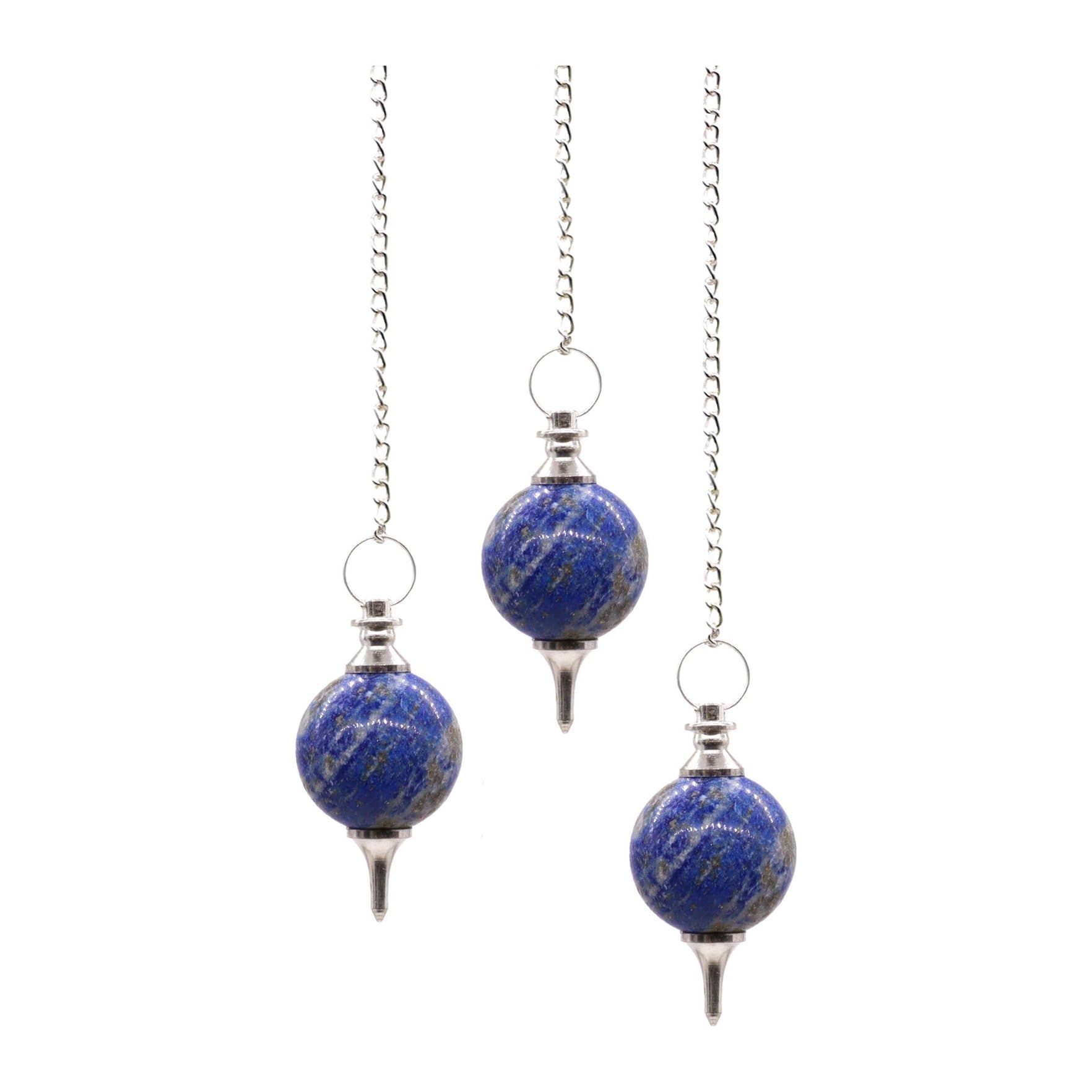 Lapis sphere pendulum on a silver plated chain with a gemstone bead