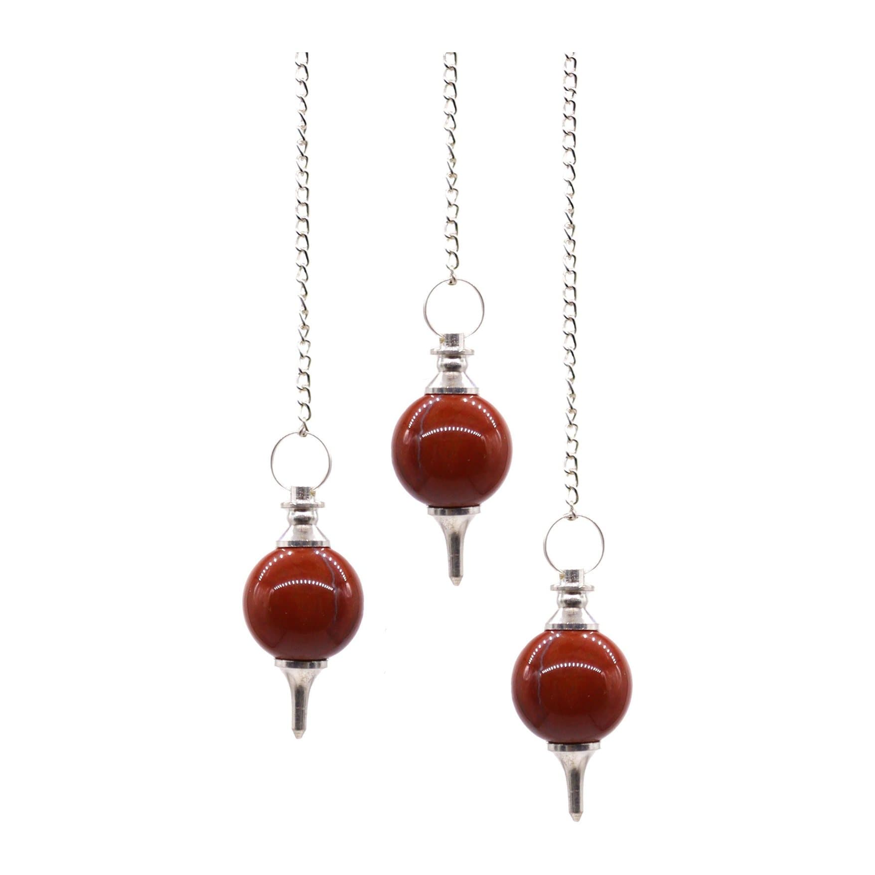 Red jasper sphere pendulum on a silver plated chain