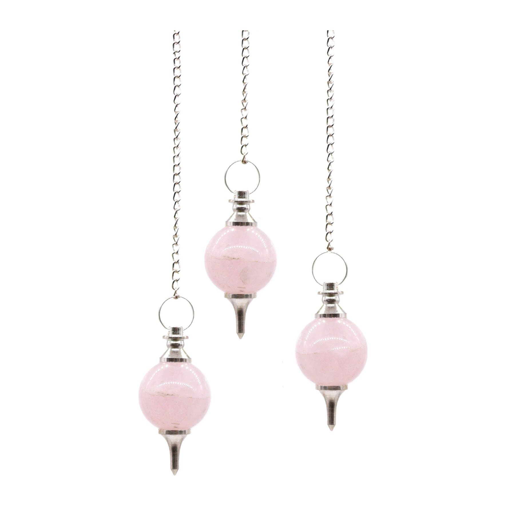 Rose quartz sphere pendulum on a chain with a gemstone bead