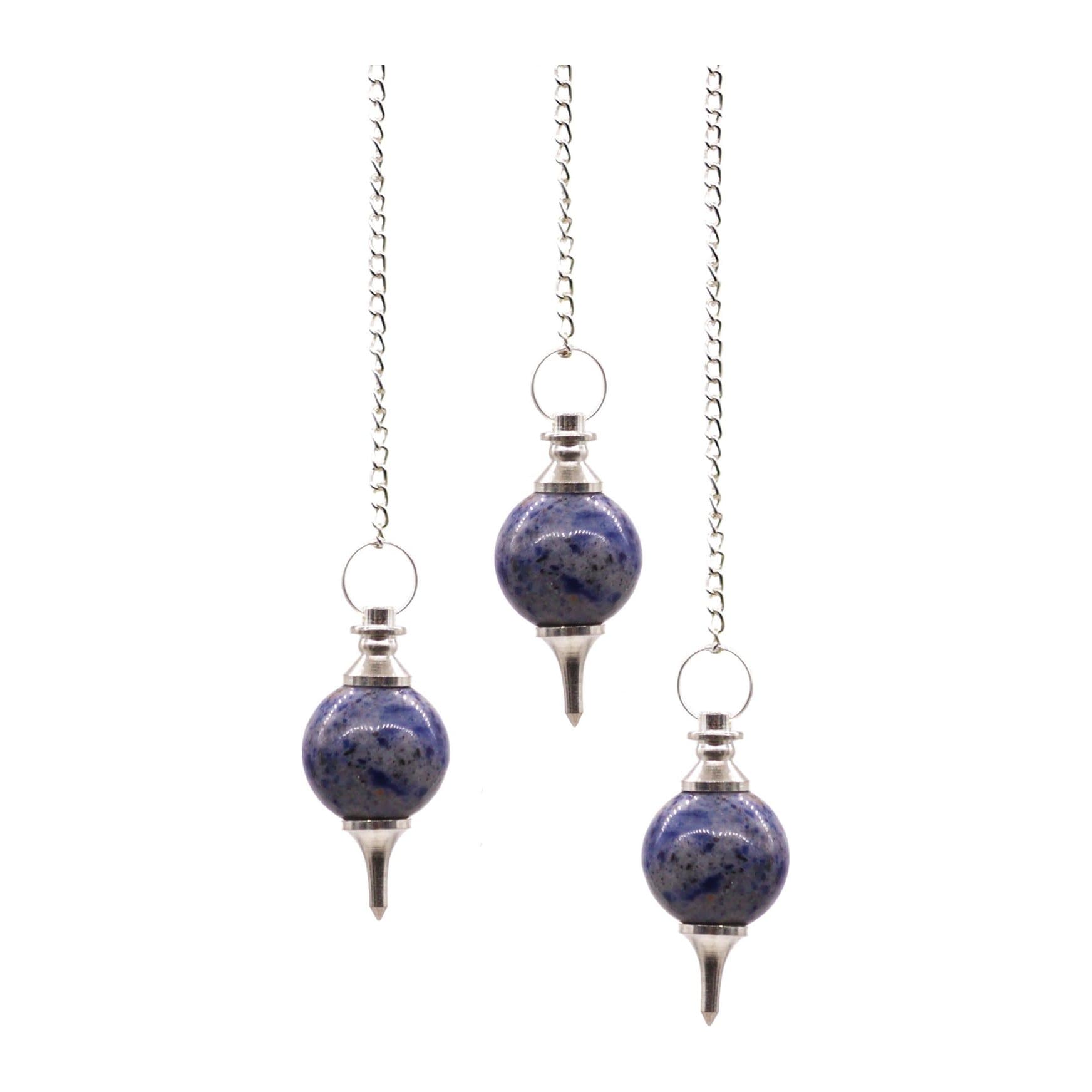 Sodalite sphere pendulum on a silver plated chain with a gemstone bead