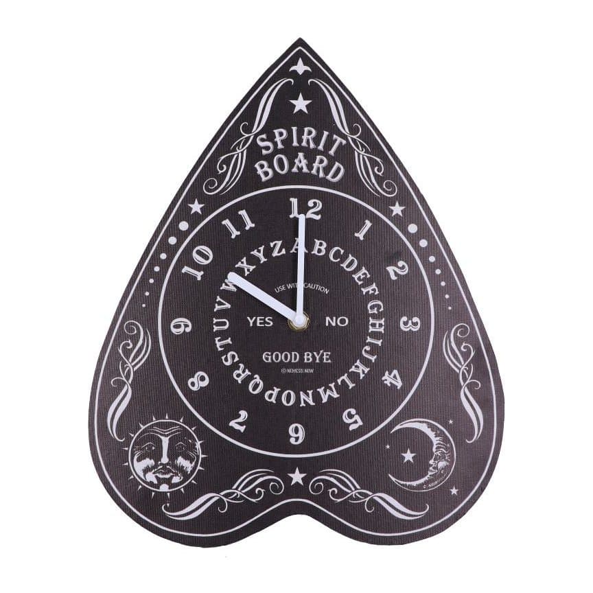 Planchette-shaped spirit board clock with an ornate gothic design