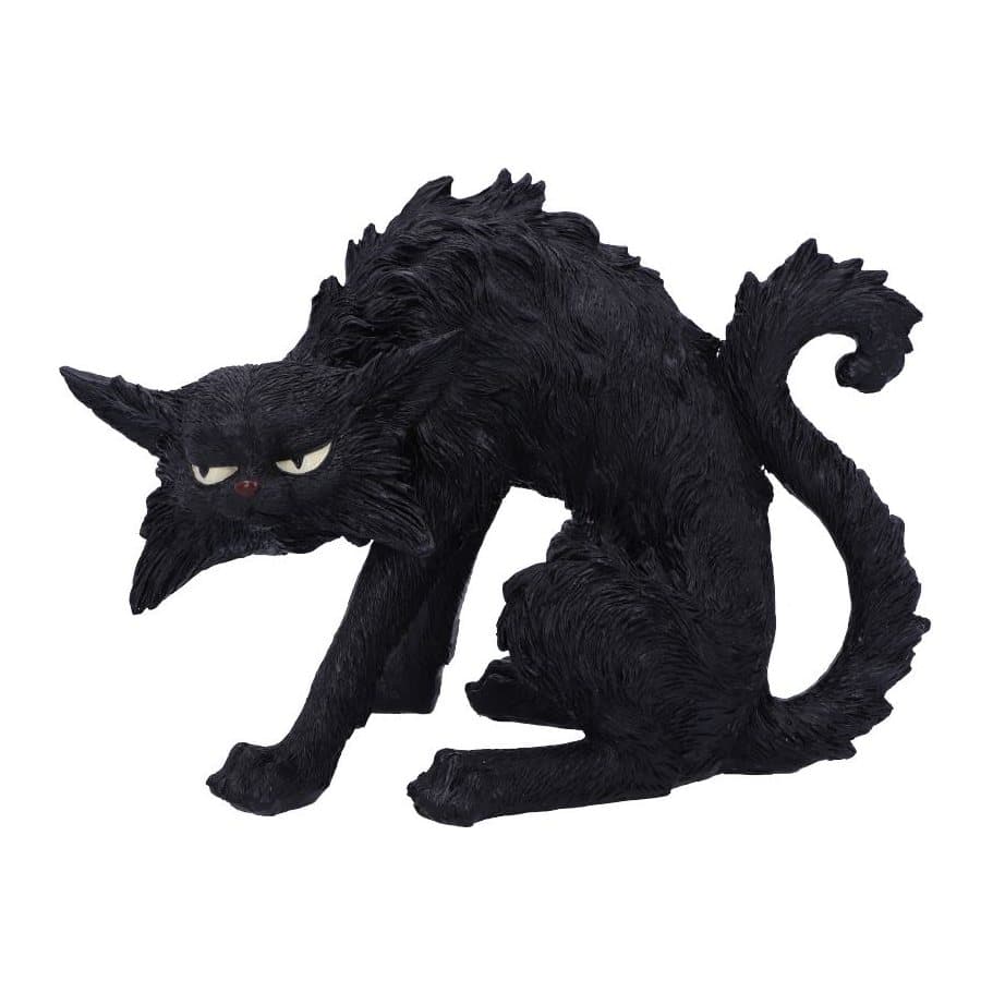 Spite, a hunched scruffy hand-painted resin witch's familiar cat