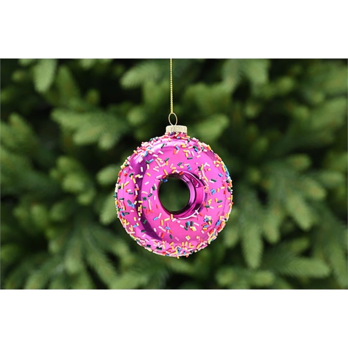 Pink iced doughnut glass decoration