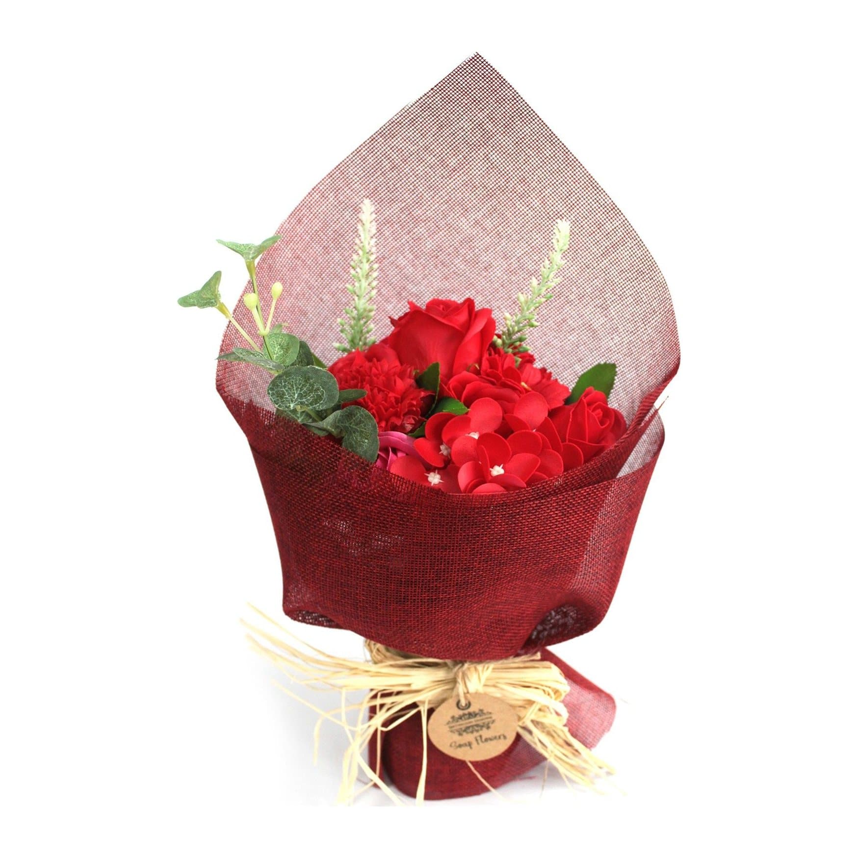 Standing bouquet of red soap flowers