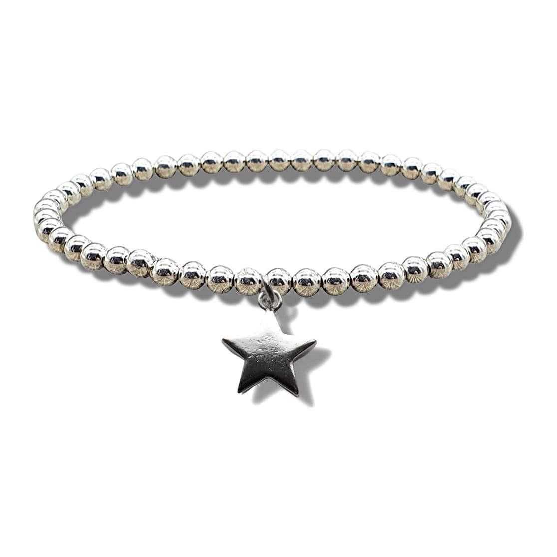 Silver beaded stretch bracelet with a silver plated star charm