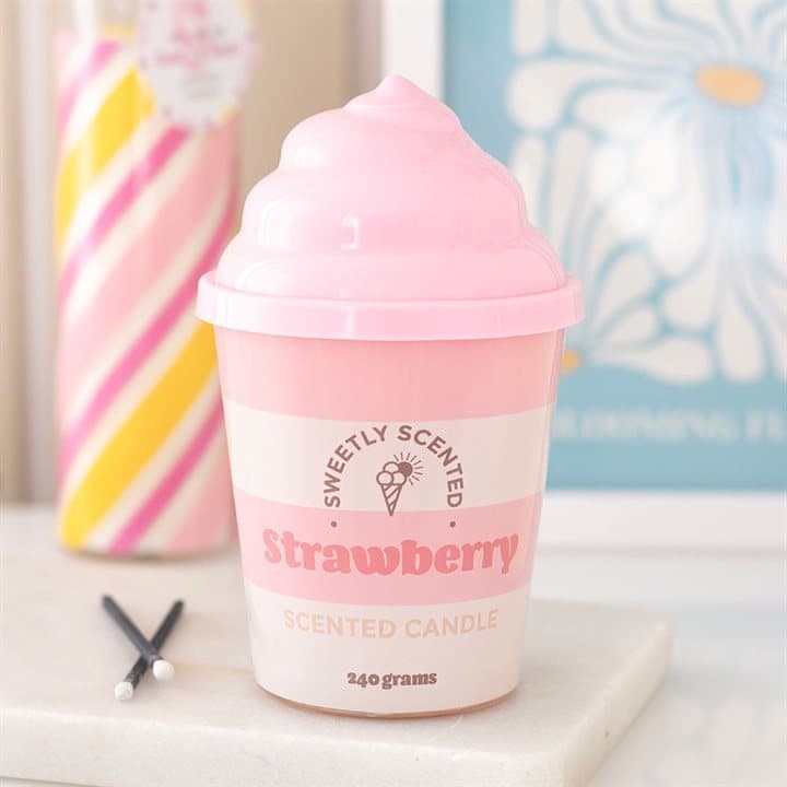 Strawberry ice cream tub candle