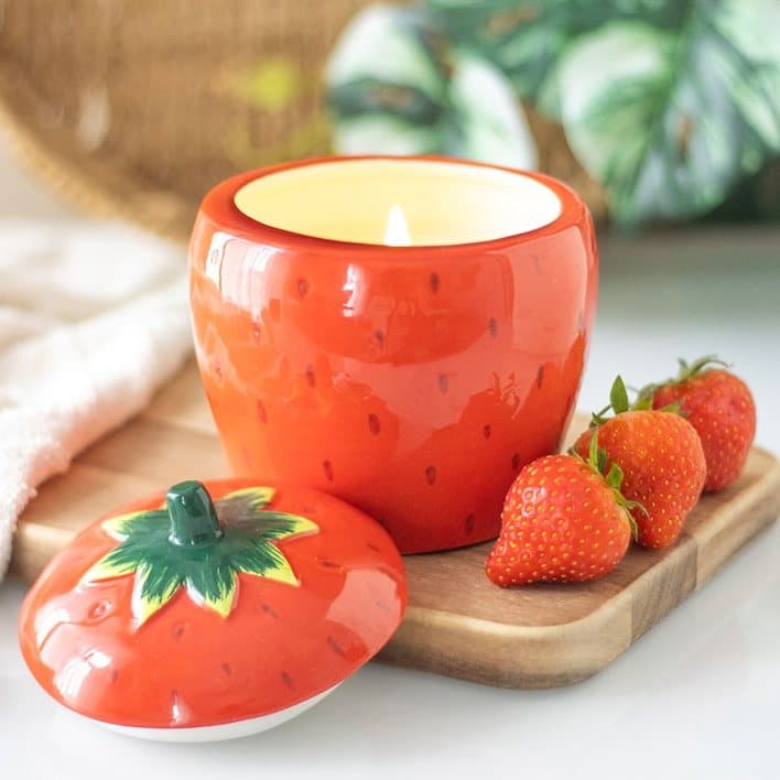 Ceramic strawberry-shaped candle jar