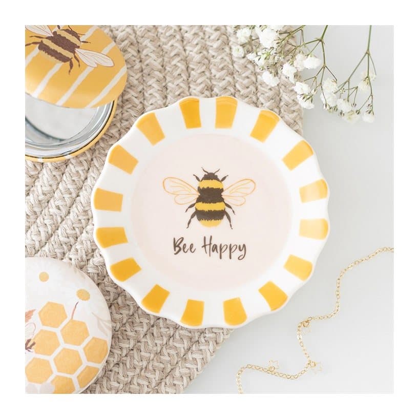 Striped Bee Happy trinket dish