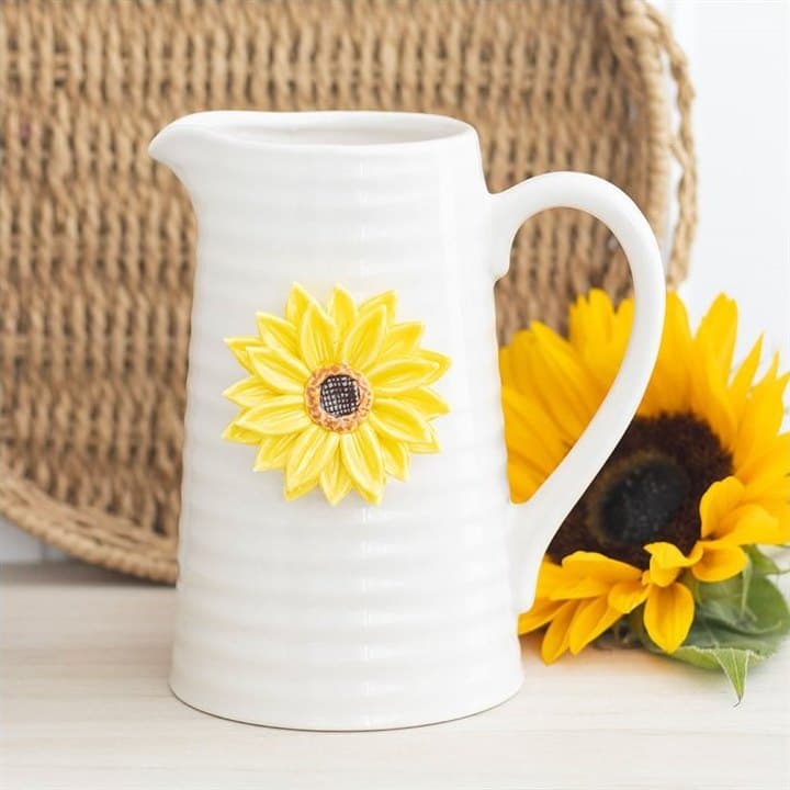 Ceramic flower jug with a 3D sunflower on the front