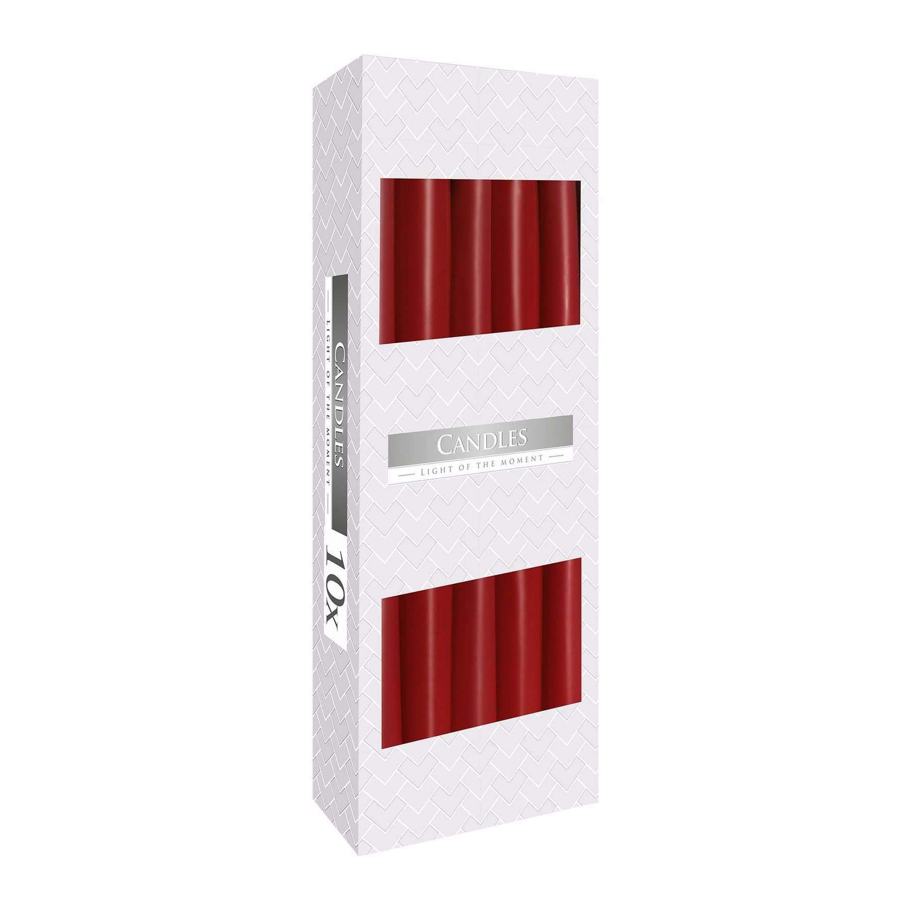 Pack of slim burgundy taper candles