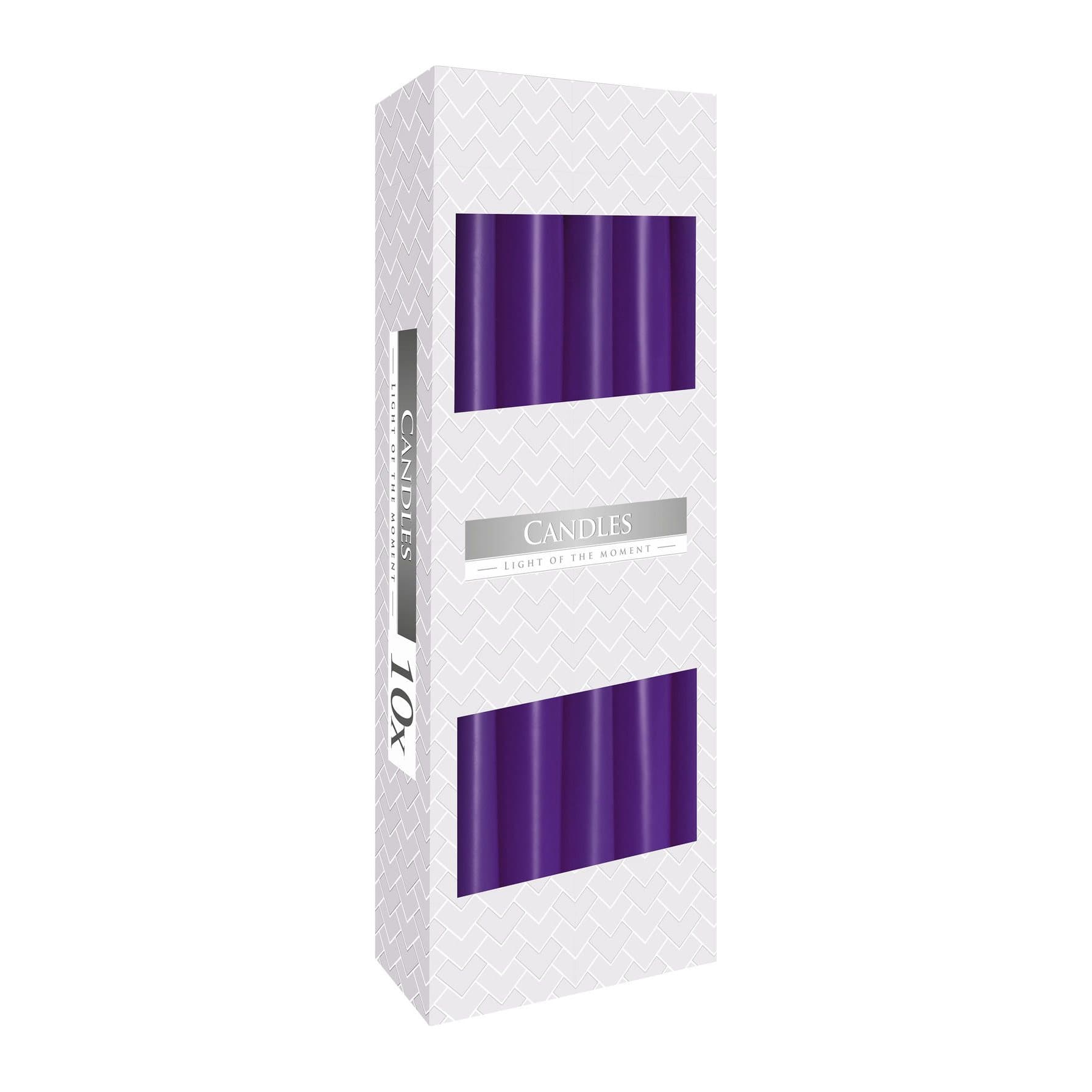 Pack of slim lavender taper candles