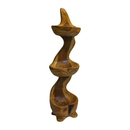 Hand carved teak root three bowl standing piece