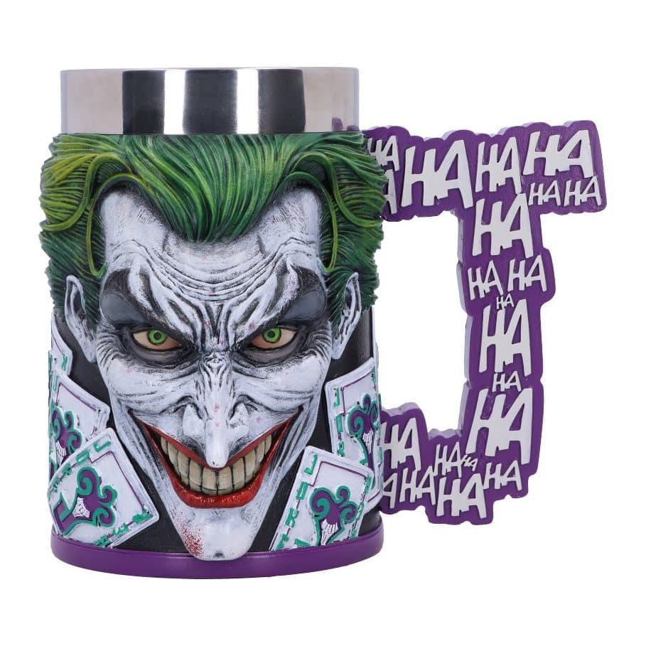 The Joker tankard with the Joker's face and a J-shaped handle
