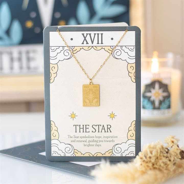 The Star vintage tarot necklace on a card