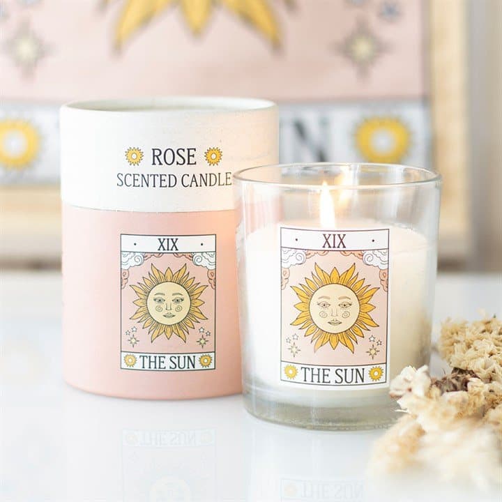 The Sun vintage tarot rose candle