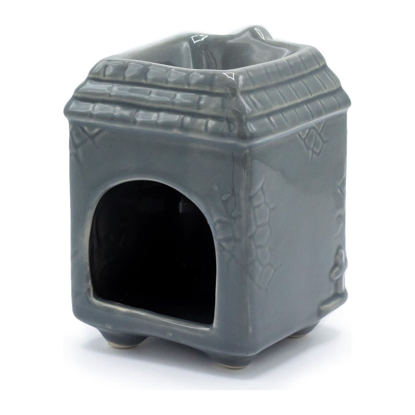 Grey ceramic oil burner with a townhouse design
