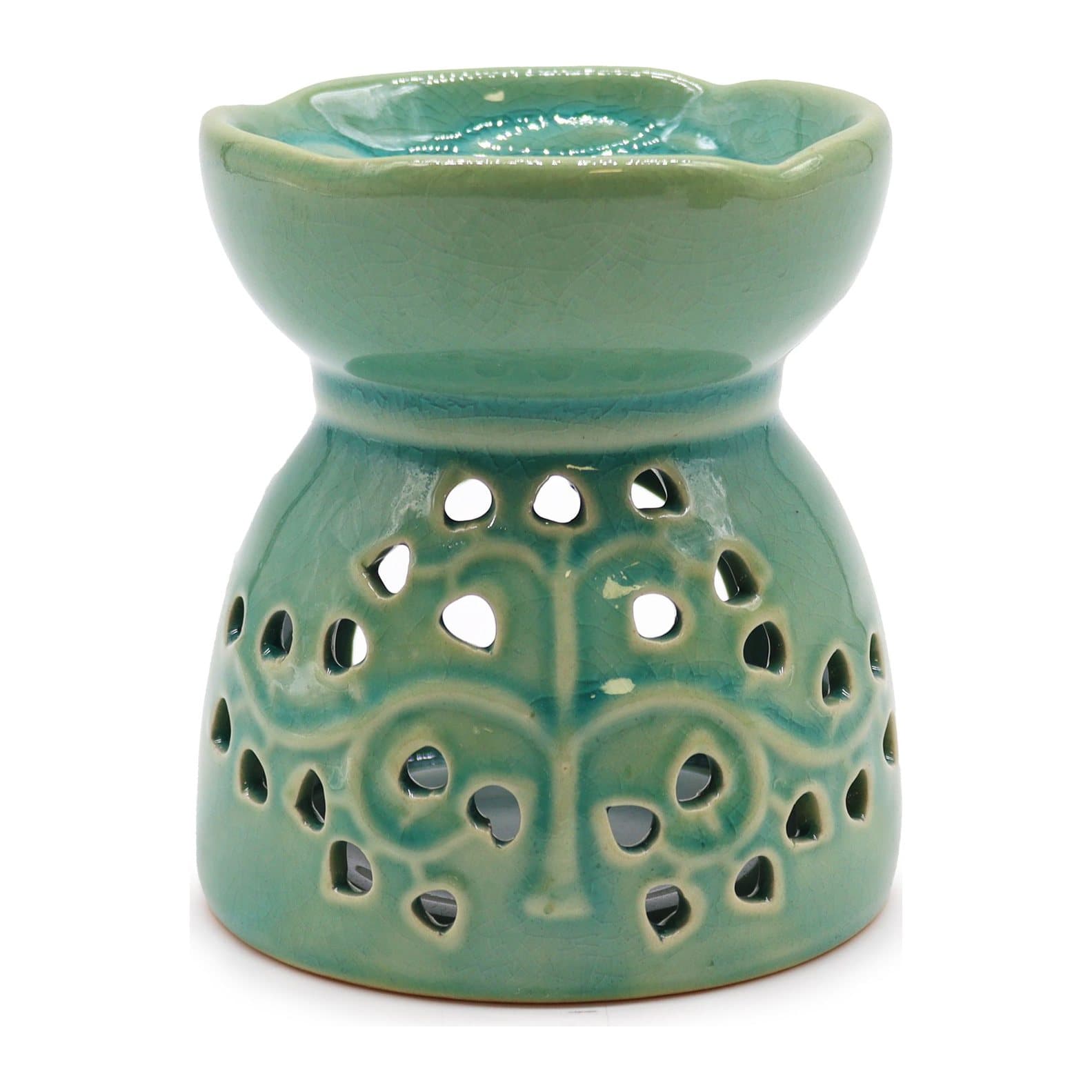 Glazed ceramic Tree of Life oil burner with a top bowl