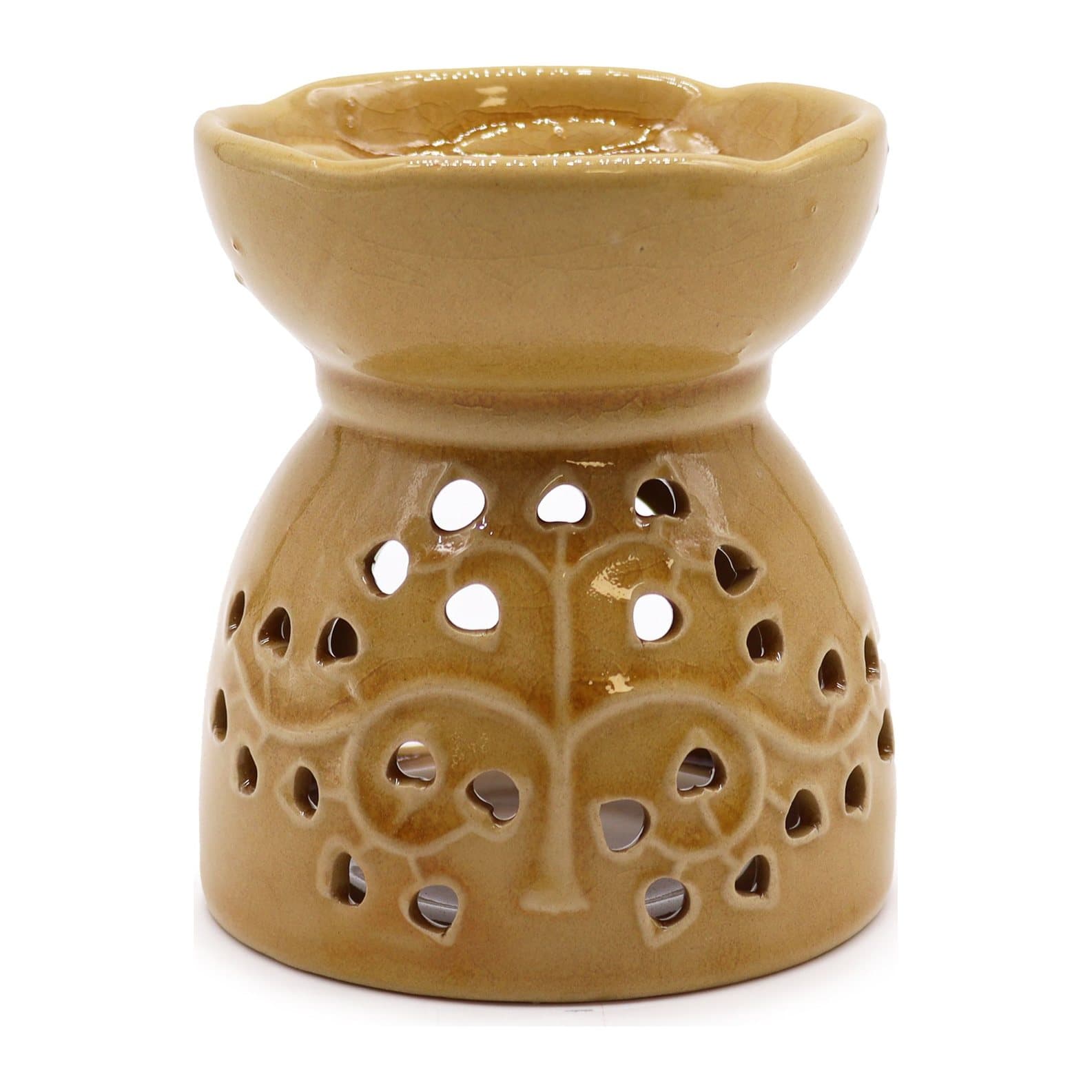 Honey ceramic Tree of Life oil burner with a top bowl