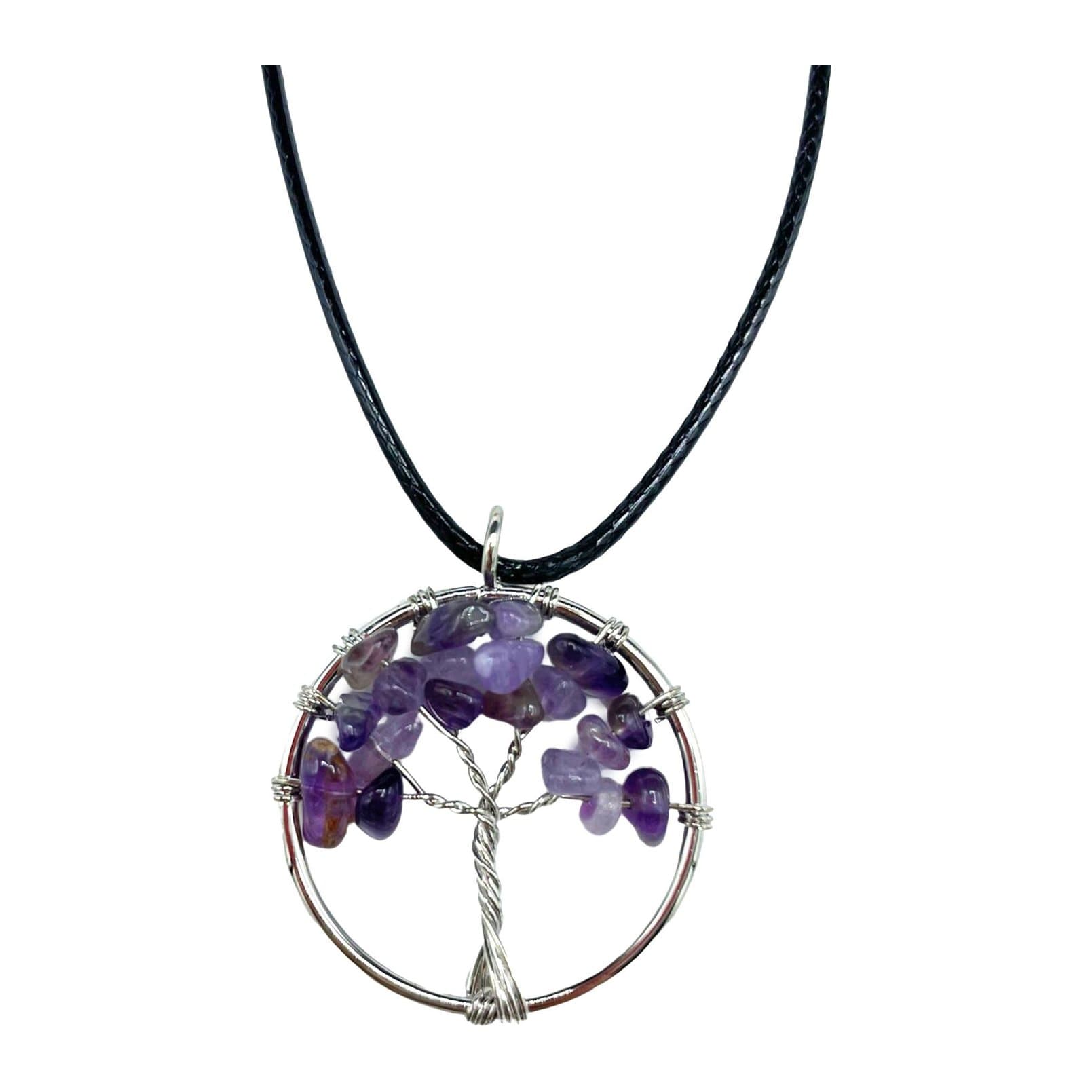 Tree of Life pendant with an amethyst gemstone in purple