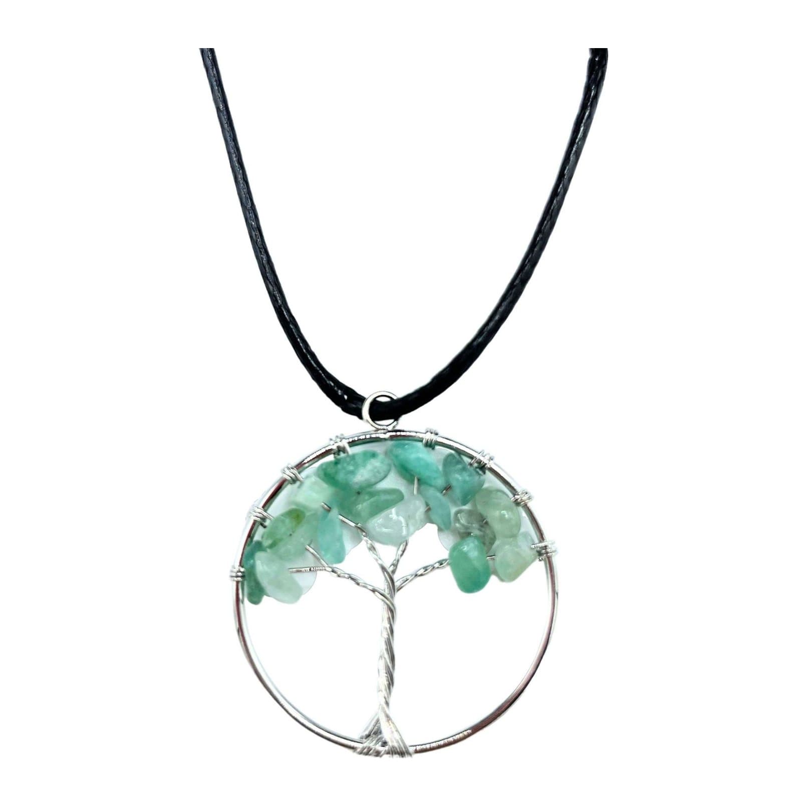 Tree of life pendant with a green jade gemstone